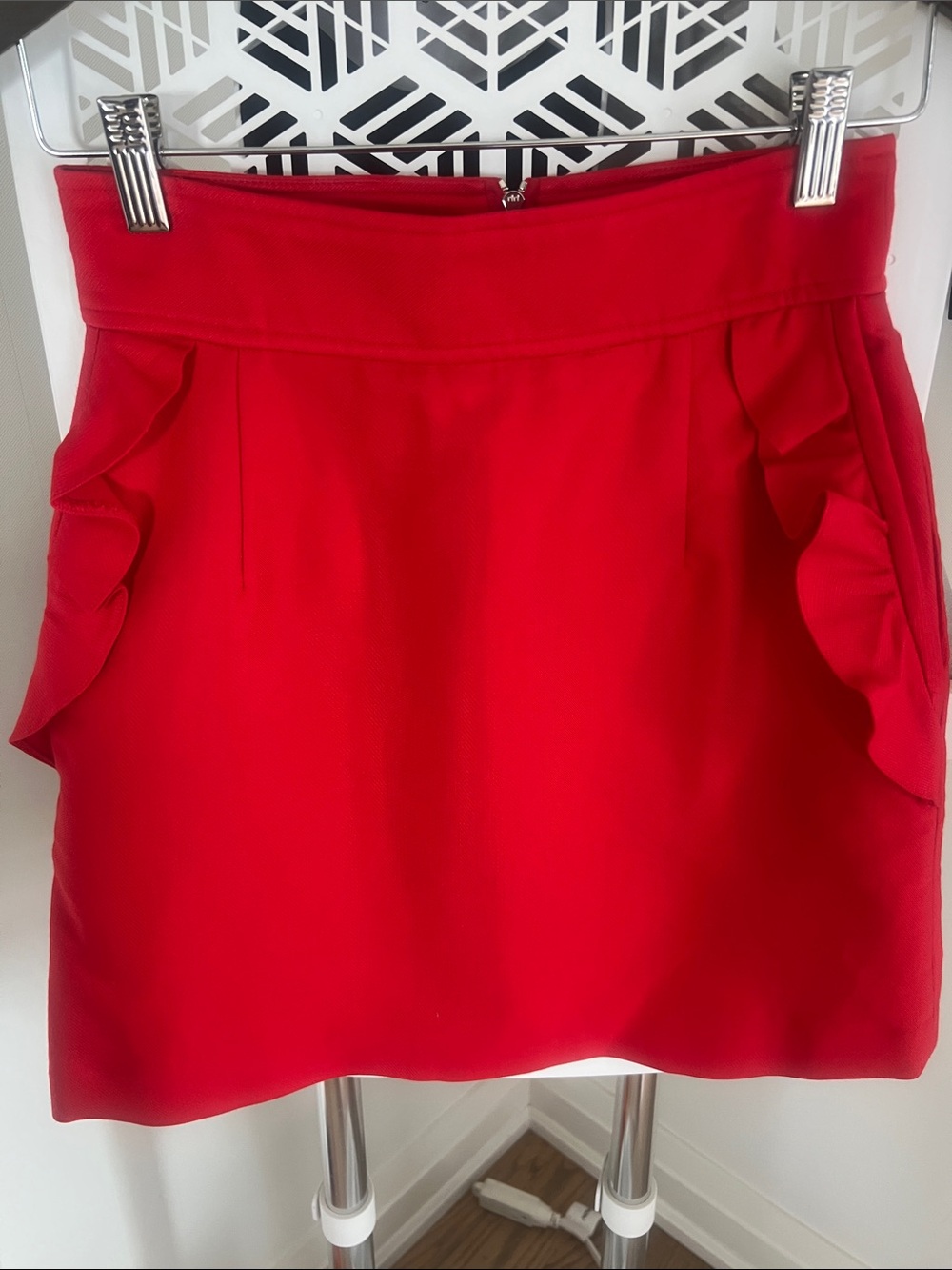 Sandro Women's Red Ruffle-Pocket Mini Skirt